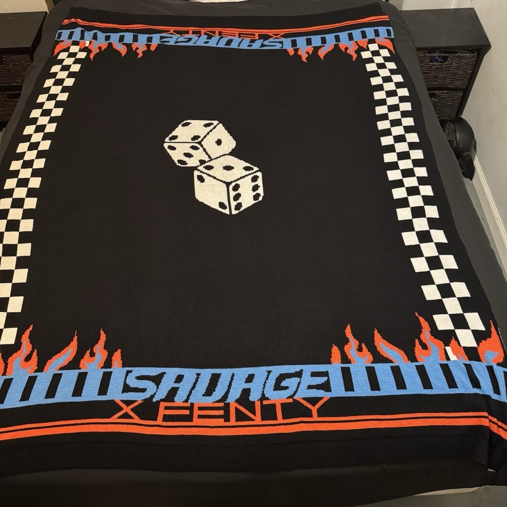 Savage X Fenty Blanket Throw Lit Leisure Dice Black Red Blue Comfy Checkered